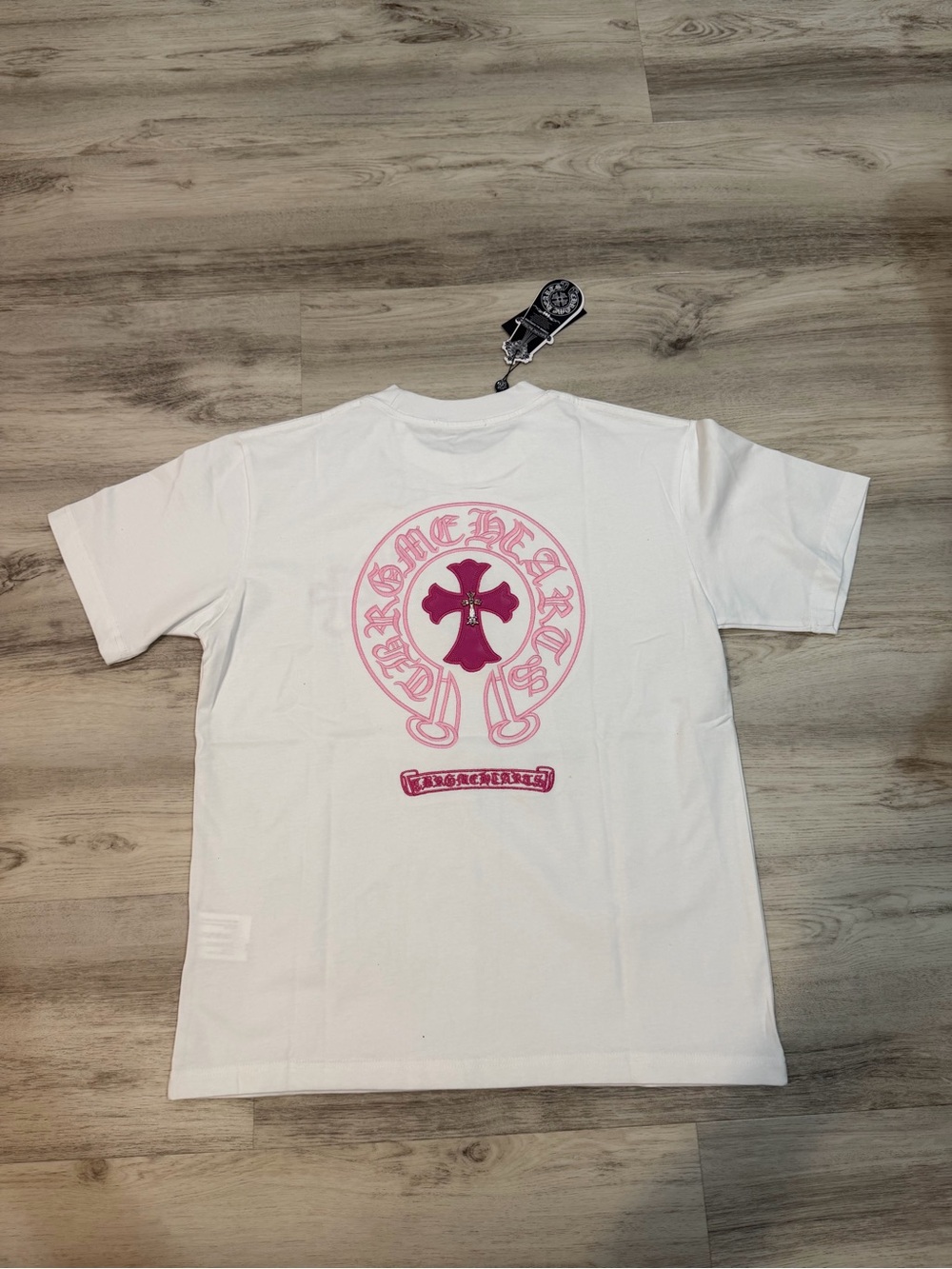 Chrome Hearts White Tee with Pink Cross